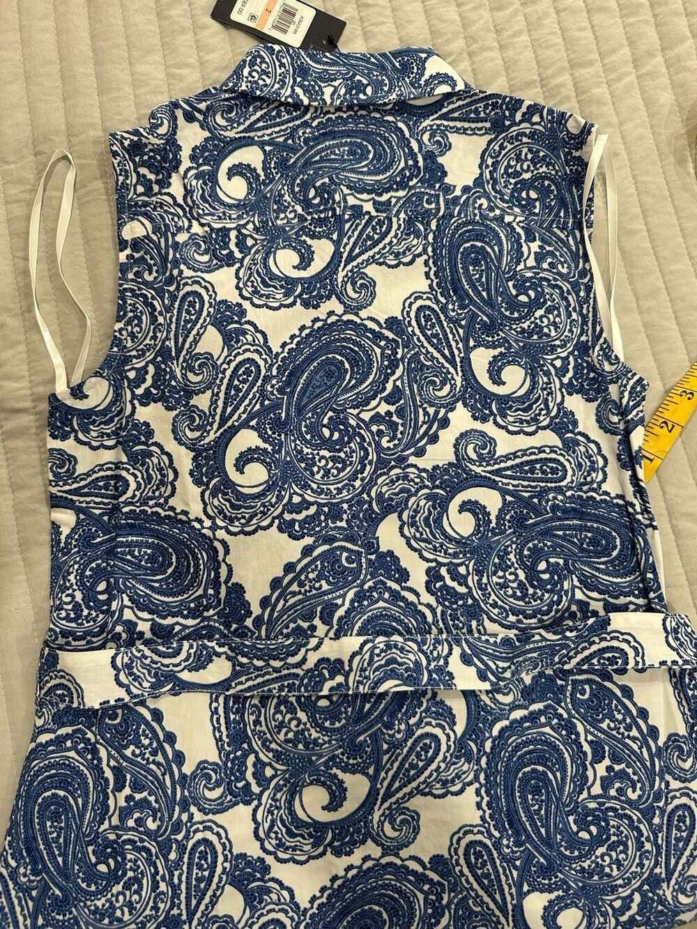 NWT Tommy Hilfiger Paisley Sleeveless Belted Shirtdress Blue White Size 2 - Picture 7 of 7